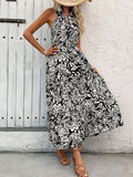 Load image into Gallery viewer, Backless Smocked Printed Sleeveless Midi Dress, Black and White Floral Printed Midi Dress