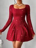 Load image into Gallery viewer, Backless Glitter Square Neck Long Sleeve Mini Dress