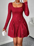 Load image into Gallery viewer, Backless Glitter Square Neck Long Sleeve Mini Dress