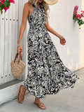 Load image into Gallery viewer, Backless Smocked Printed Sleeveless Midi Dress, Black and White Floral Printed Midi Dress