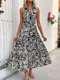 Load image into Gallery viewer, Backless Smocked Printed Sleeveless Midi Dress, Black and White Floral Printed Midi Dress