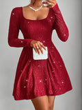 Load image into Gallery viewer, Backless Glitter Square Neck Long Sleeve Mini Dress