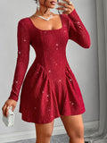 Load image into Gallery viewer, Backless Glitter Square Neck Long Sleeve Mini Dress