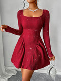 Load image into Gallery viewer, Backless Glitter Square Neck Long Sleeve Mini Dress