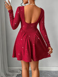 Load image into Gallery viewer, Backless Glitter Square Neck Long Sleeve Mini Dress